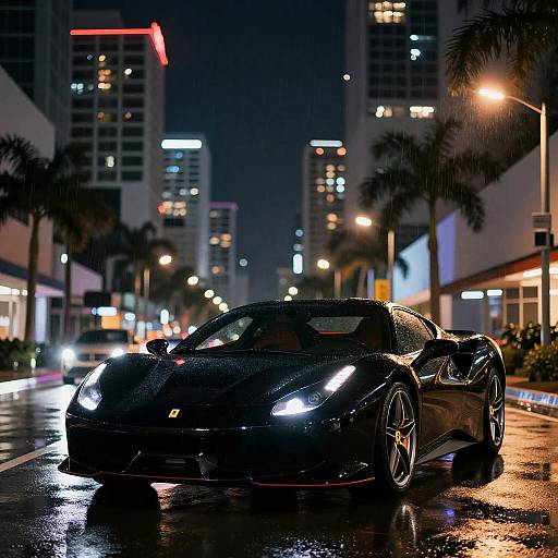 Cinematic Night Capture of Black Ferrari