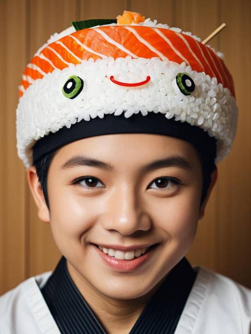 Cheerful Boy in Sushi Costume Close-Up