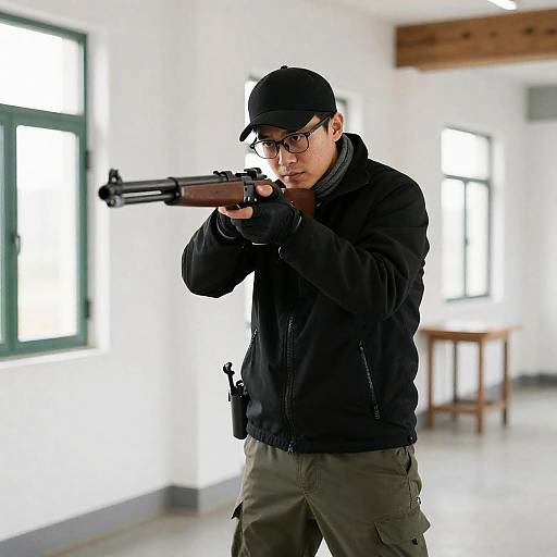 Focused Shooter in Indoor Setting