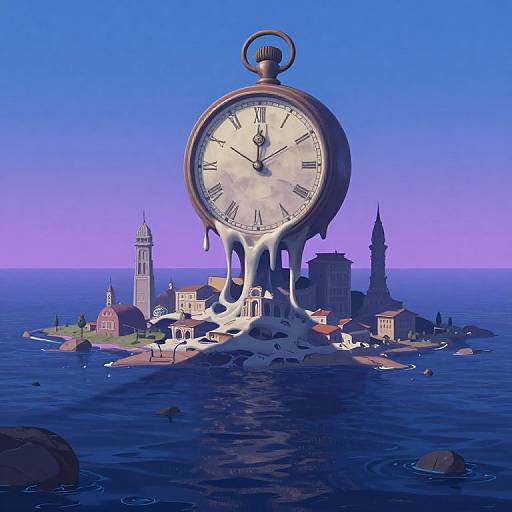 Surreal Dreamscape with Melting Timepiece