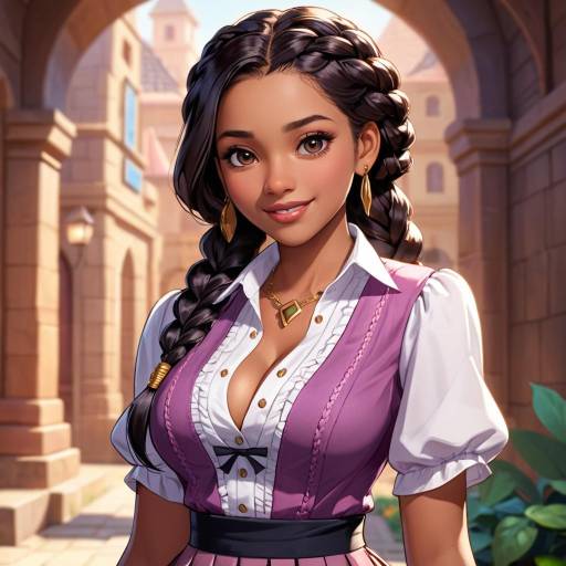 Elegant Dark-Skinned Girl in Storybook Style