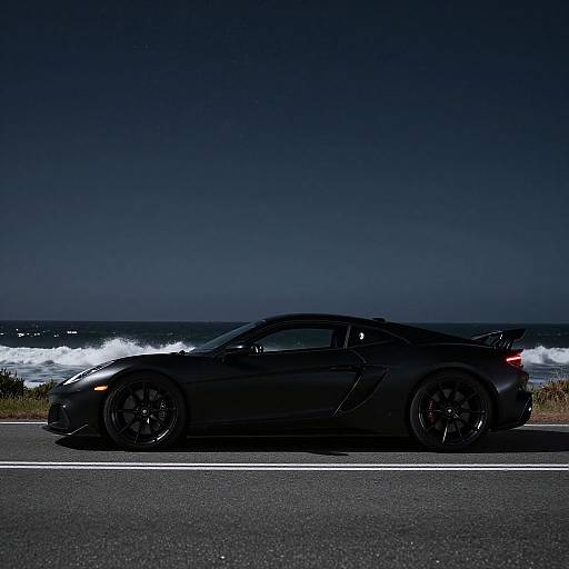 Matte Black Sports Car by Night
