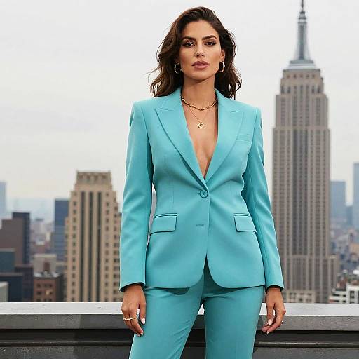 Confident Woman in Turquoise Suit NYC