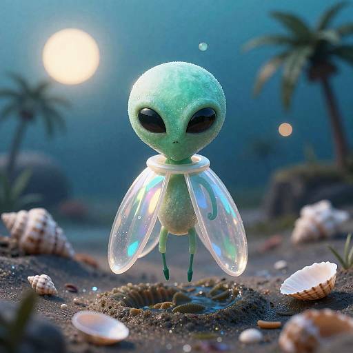 Cute Alien Firefly Over Crystalline Tidal Flats