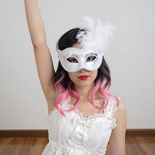 Asian Woman in White Lace Dress