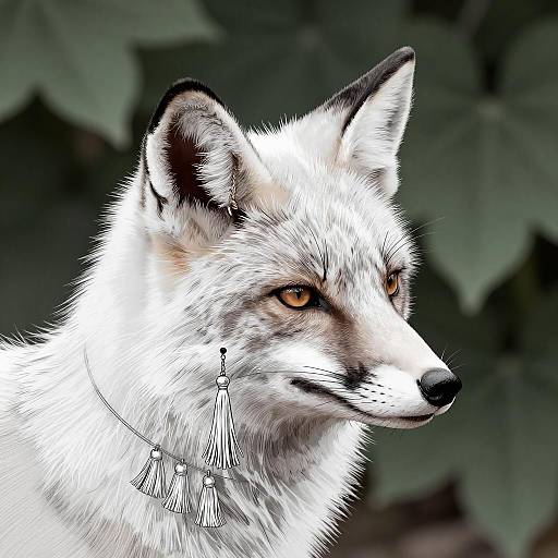 White Fox with Tassel Earring and Necklace