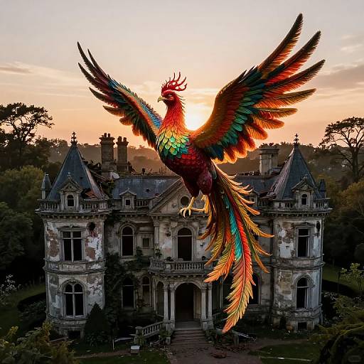 Regal Phoenix Rising Over Gothic Manor