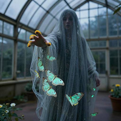 Phosphorescent Moth-Wraith in Overgrown Conservatory