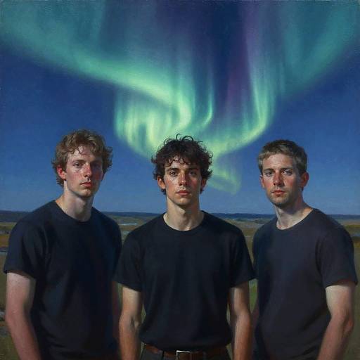 Surrealist Portrait of Three Men with Aurora Borealis