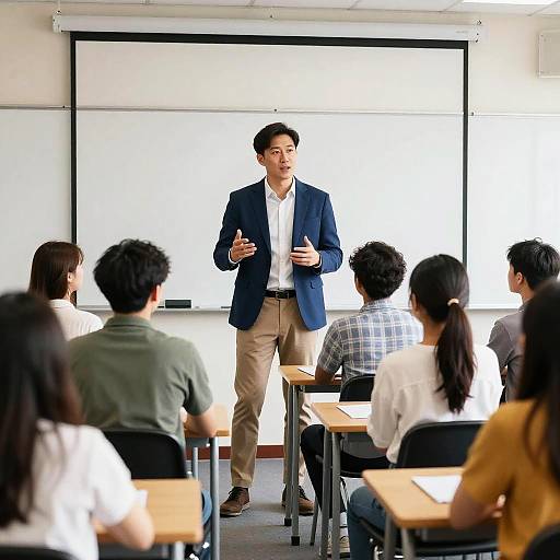 Confident Male Teacher in Bright Classroom