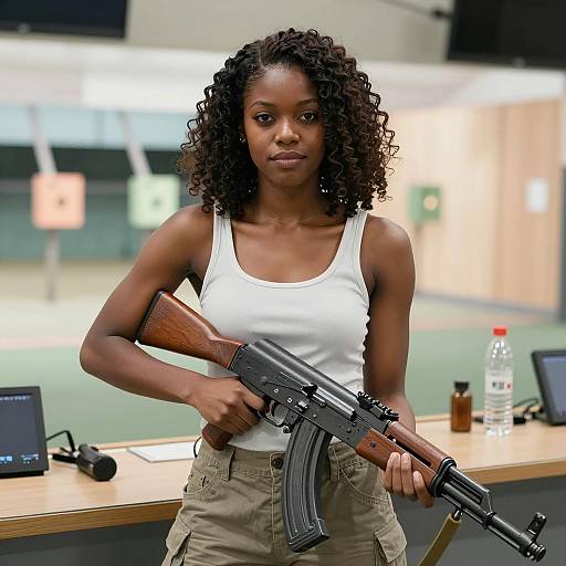 Friendly Portrait of a Black Woman with AK-47