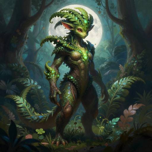 Moonlit Plant Creature in Enchanted Grove