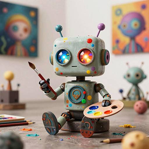 Whimsical Robot Artist in Dreamscape
