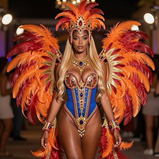 Elegant Carnival Woman in Feathered Costume
