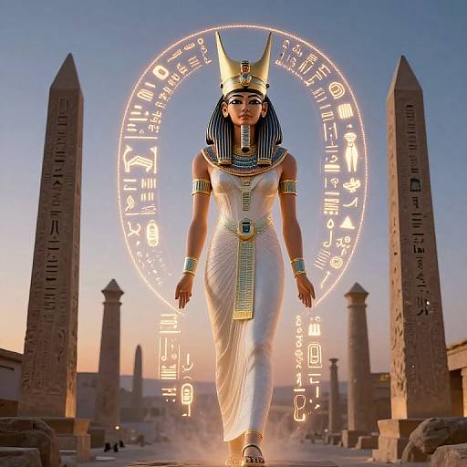 Ethereal Egyptian Goddess with Hieroglyphs