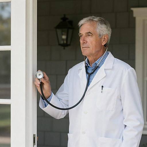 Doctor in Lab Coat by Doorway