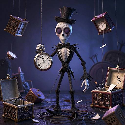 Tim Burton Inspired Ragged Marionette Holding Pocket Watch