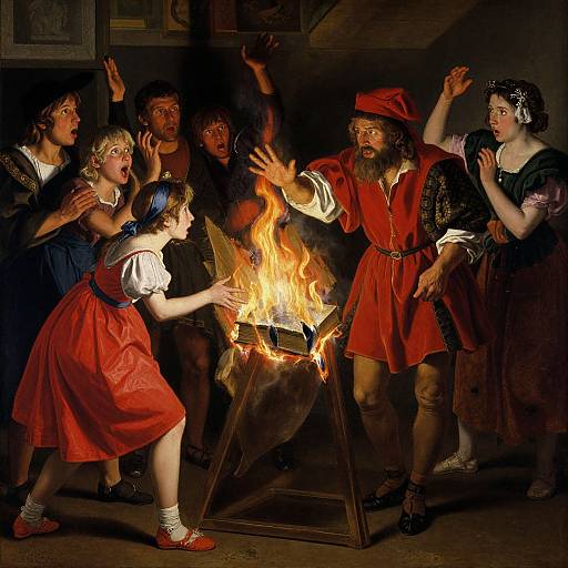 Dramatic Book Burning Scene