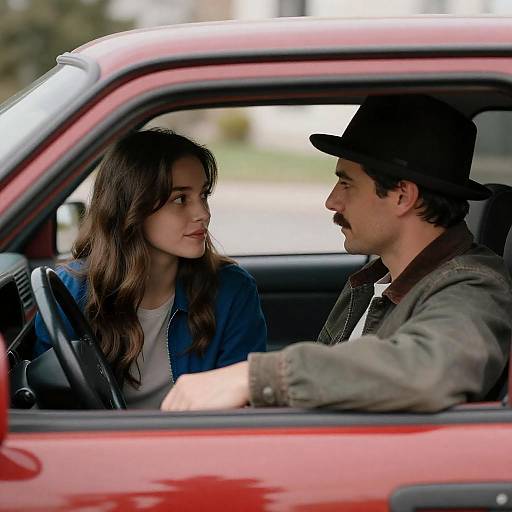 Man and Woman in Red Car