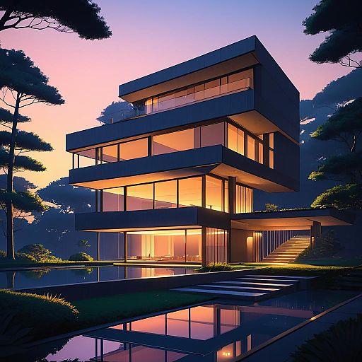 Luxurious Brutalist House at Sunset Luxurious Brutalist House at Sunset