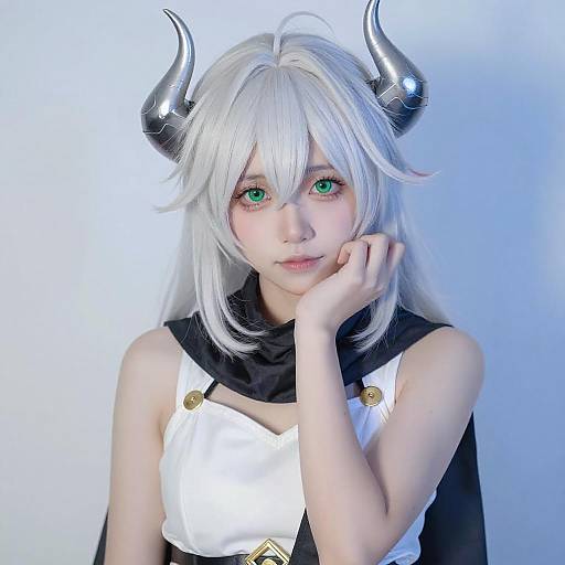 Young Woman in White Cosplay