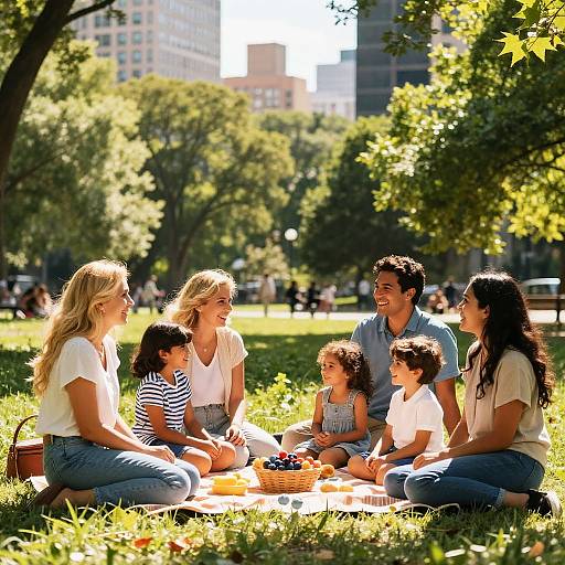 Blond Hispanic Family Picnic in Park