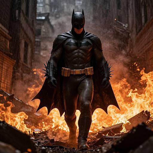 Batman Amidst Apocalyptic Inferno