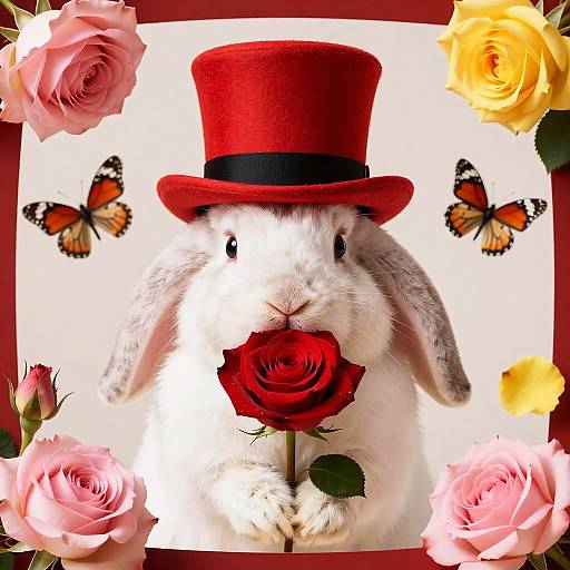 Clothed Rabbit with Red Rose Hat