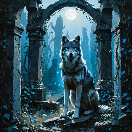 Mystical Wolf Leader in Ancient Ruins