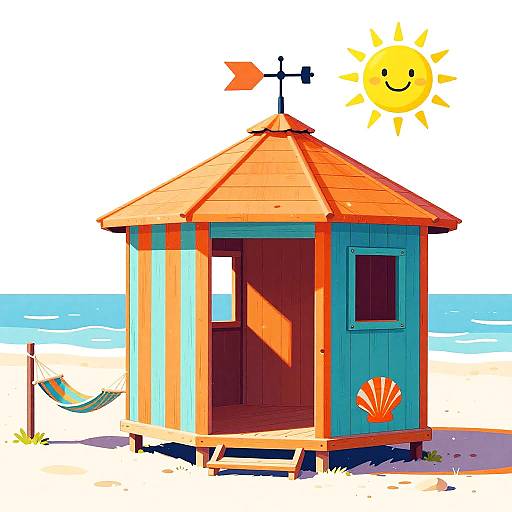 Cheerful Whimsical Beach Hut Art