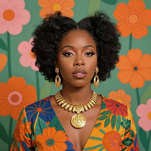 Vibrant Portrait with Floral Backdrop