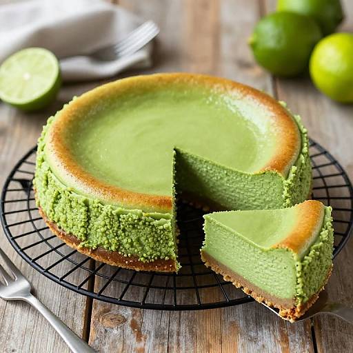 Matcha Lime Cheesecake on Rustic Table