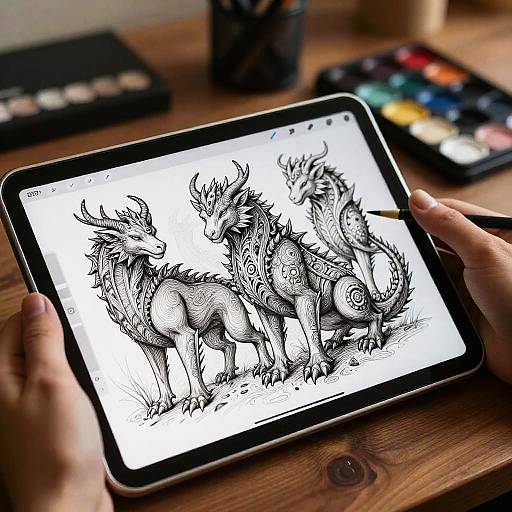 Intricate Mythical Creature Lineart