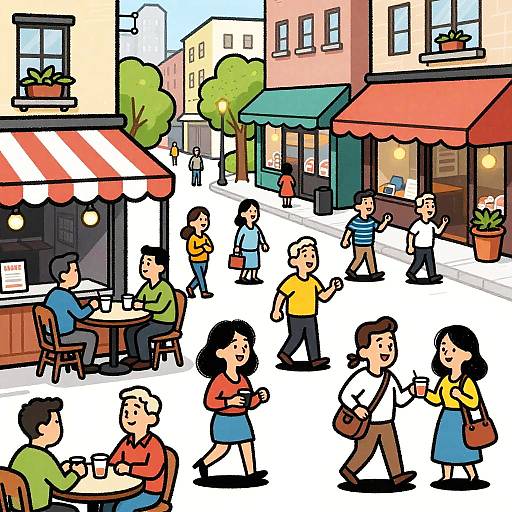 Colorful Cartoon City Street Scene