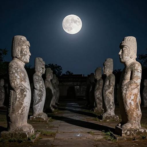 Ethereal Stone Statues Under Full Moon