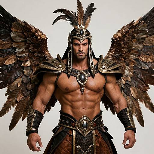 Muscular Man in Feathery Ceremonial Costume