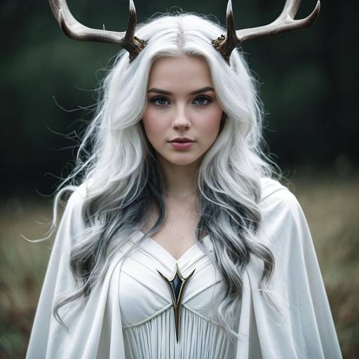 Woman in White Witch Costume with Antlers