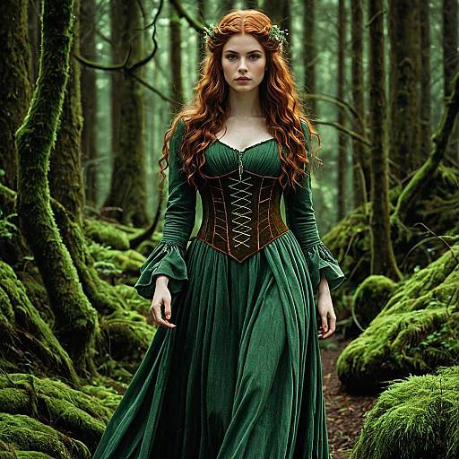 Forest Maiden in Moss-Green Gown