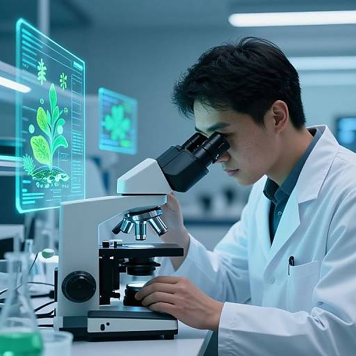 Futuristic Botanist Examining Plant Cells