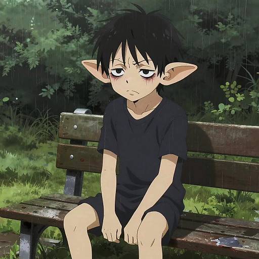 Melancholic Anime Boy in Rain