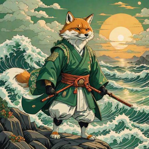Heroic Fox Samurai on Rocky Cliff Heroic Fox Samurai on Rocky Cliff