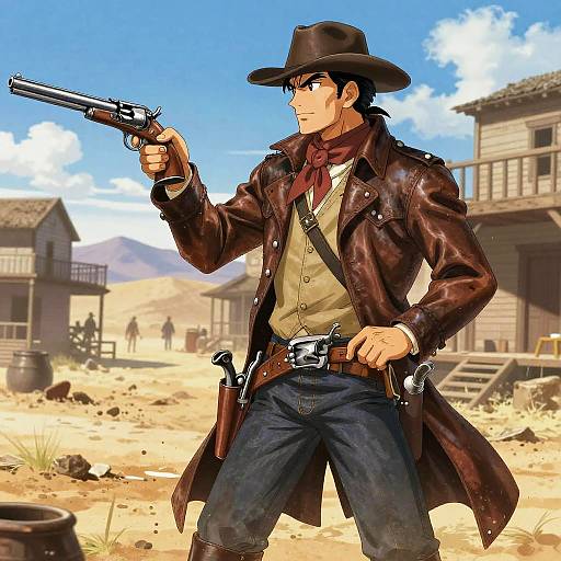 Veteran Gunslinger in Desert Showdown
