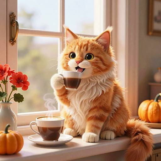 Whimsical Coral Maine Coon Cat