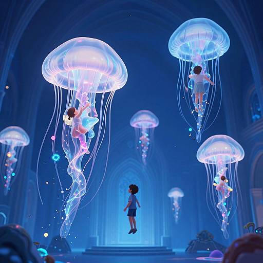 Children Floating on Jellyfish in Cathedral