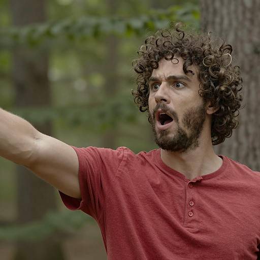Shocked Man in Forest with Sunlight