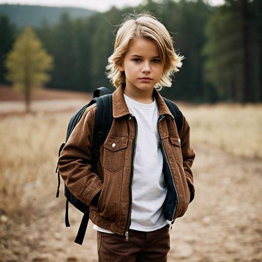 Blonde Boy in Brown Jacket Outdoors