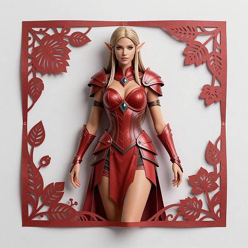 Female Elf Warrior in Red Armor