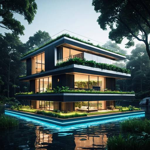 Futuristic Floating Eco-Manor with Integrated Greenery