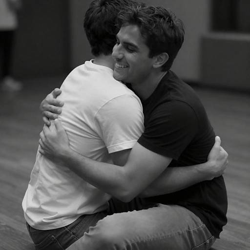 Intimate Black-and-White Embrace on Wood Floor