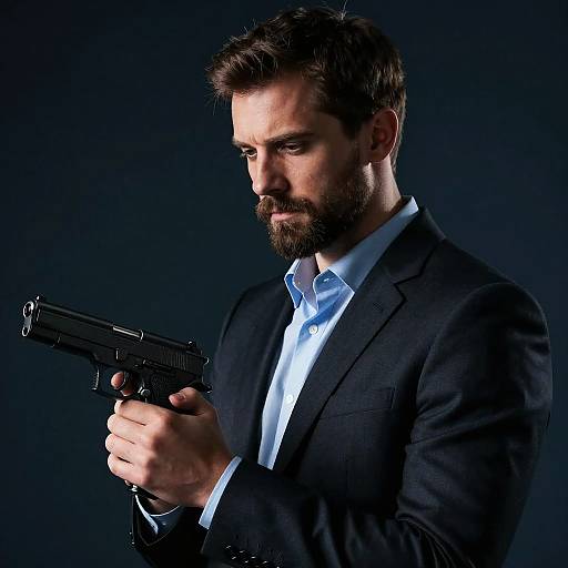 Serious Man with Handgun Portrait